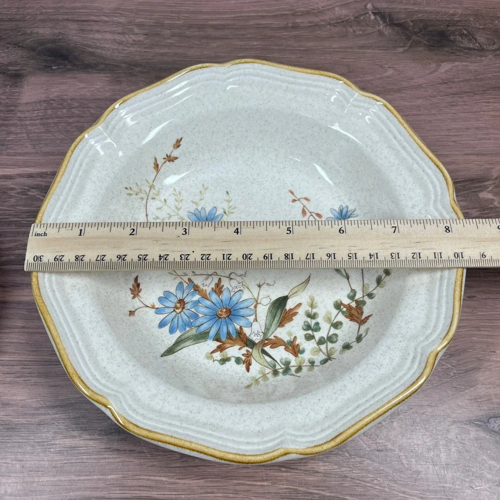 Mikasa Blue Daisies EB 804 Stoneware Set 5pc Japan Blue Floral Scalloped Cream